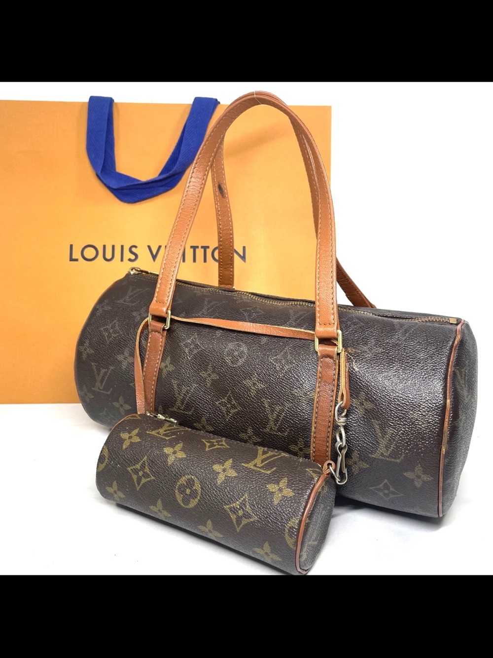 Louis Vuitton Monogram Brown & Tan Shoulder Barrel Bag with Pouch